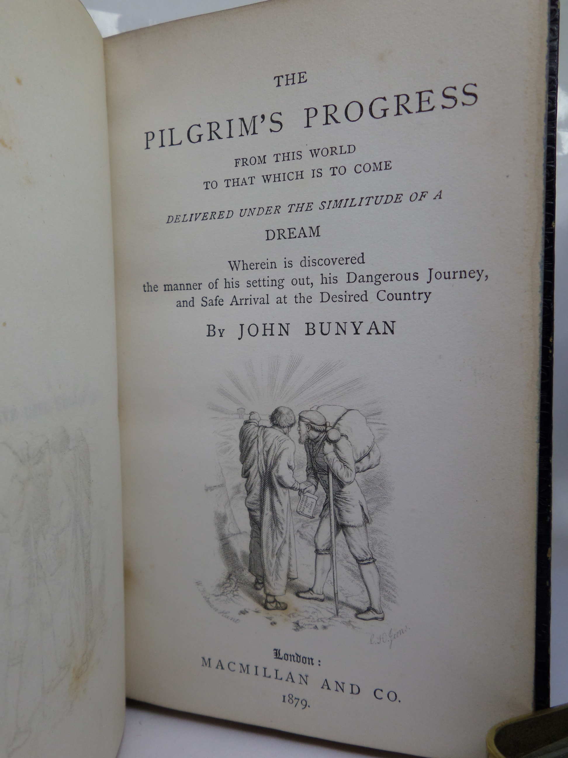 FORE-EDGE PAINTING - THE PILGRIM'S PROGRESS BY JOHN BUNYAN 1879 LEATHER-BOUND