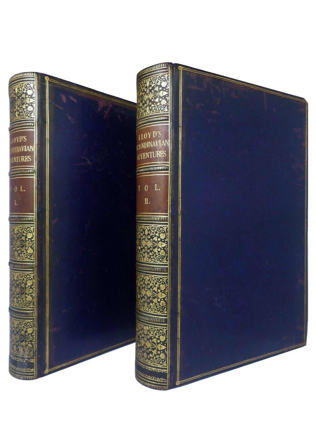 SCANDINAVIAN ADVENTURES BY L. LLOYD 1854 SECOND EDITION, LEATHER-BOUND SET