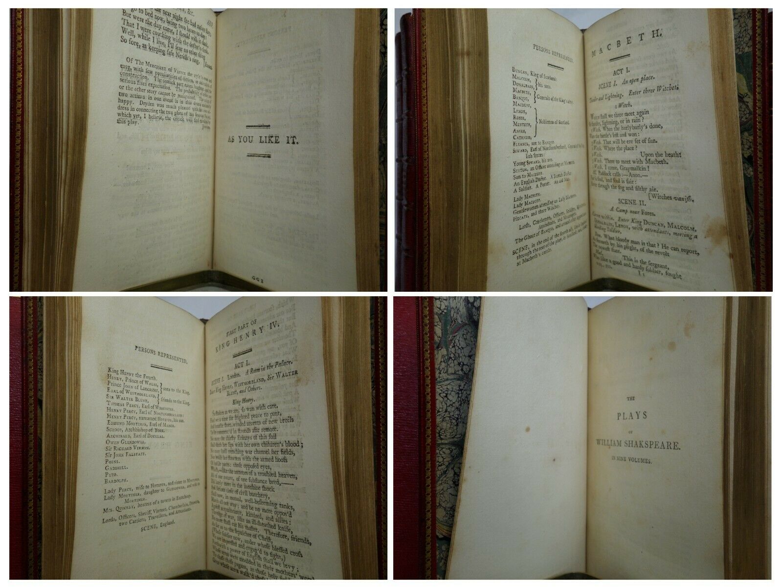 THE PLAYS OF WILLIAM SHAKESPEARE IN 9 VOLUMES 1798 FINE GEORGIAN MOROCCO BINDING