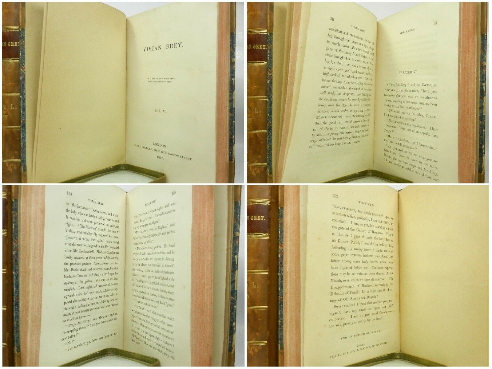 VIVIAN GREY BY BENJAMIN DISRAELI 1826-1827 FIRST EDITION SET IN FIVE VOLUMES