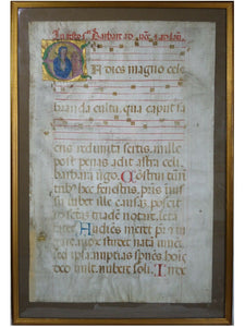 LARGE ILLUMINATED FERIAL PSALTER LEAF WITH MINIATURE OF ST BARBARA C.1480