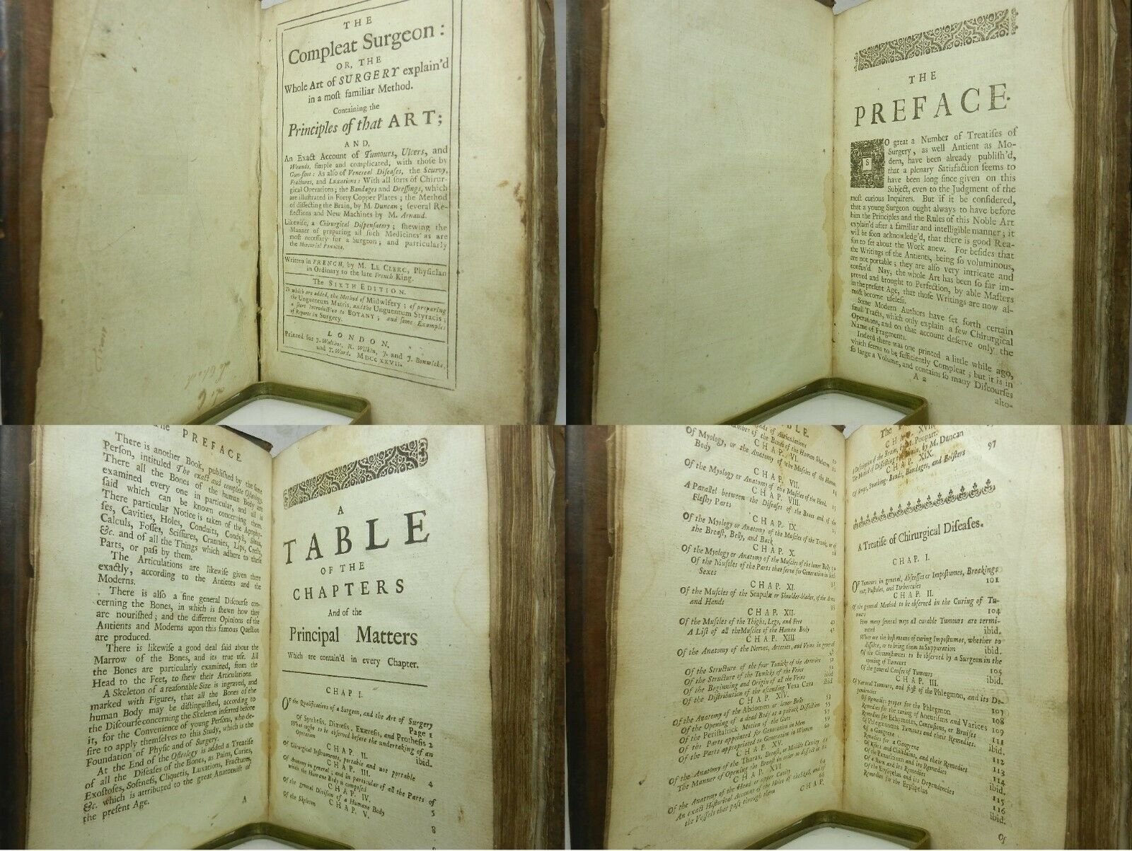 THE COMPLEAT SURGEON: OR, THE WHOLE ART OF SURGERY BY M. LE CLERC 1727 Sixth Ed.