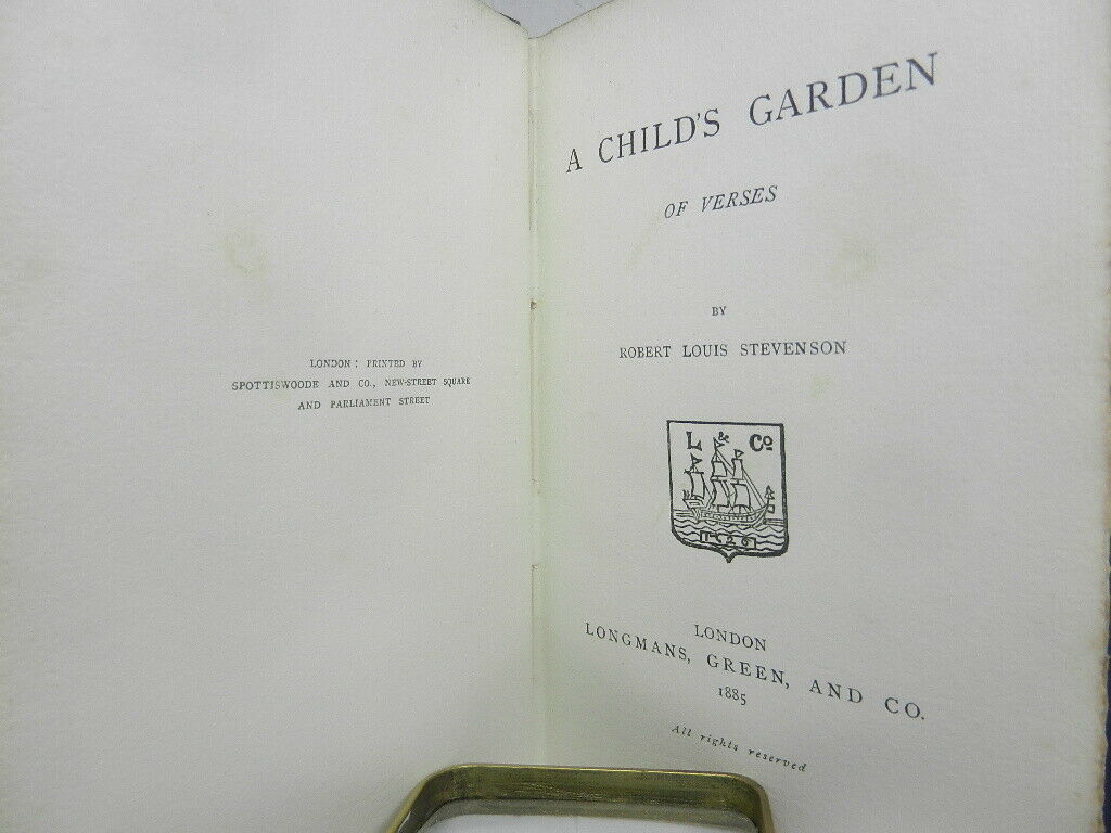 A CHILD'S GARDEN OF VERSES BY ROBERT LOUIS STEVENSON 1885 True First Edition