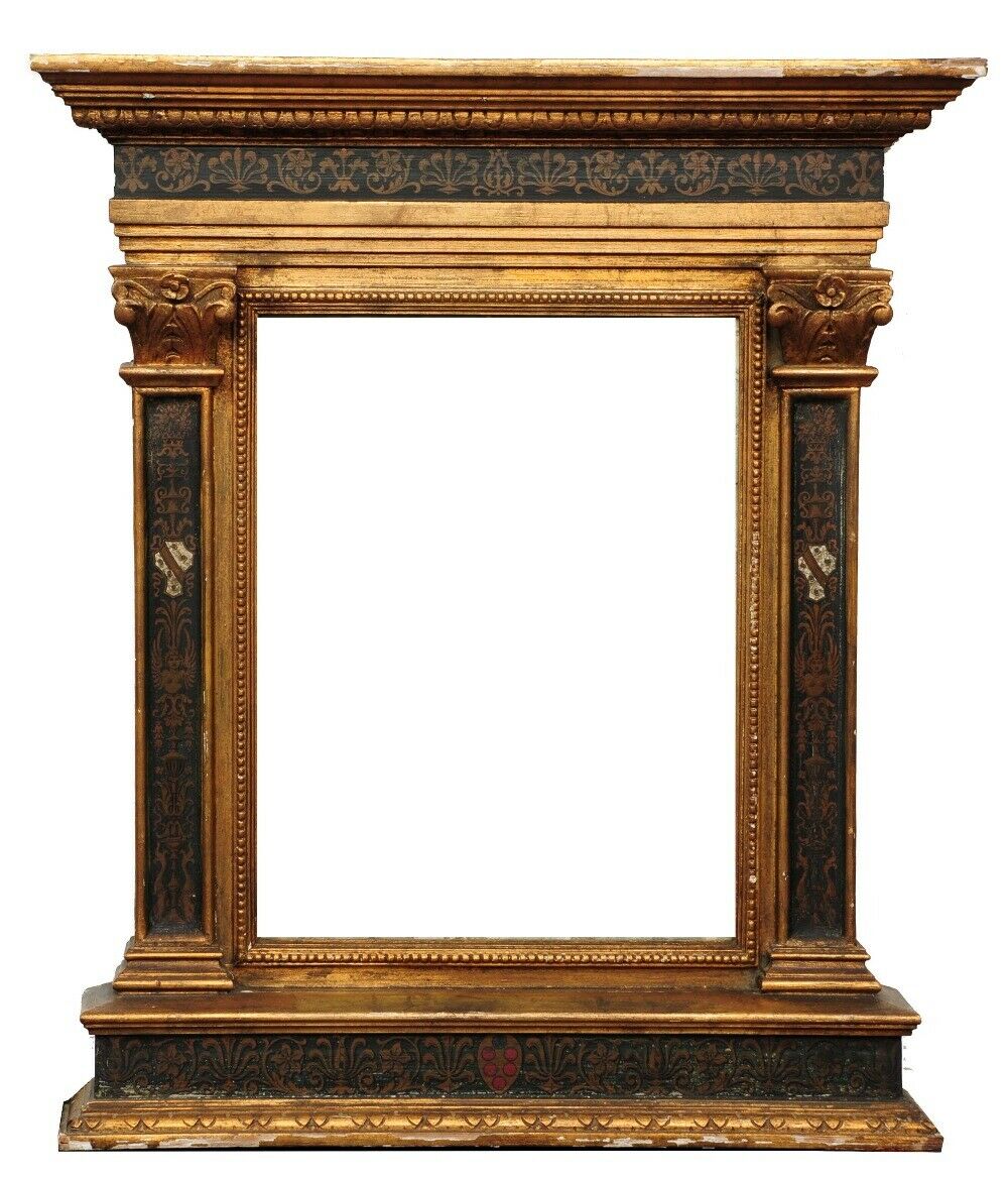 ANTIQUE 19TH CENTURY POLYCHROME GILT TABERNACLE FRAME, Italian Renaiss ...