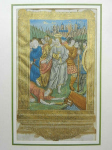 ILLUMINATED MINIATURE ON PRINTED BOOK OF HOURS LEAF C.1510 Judas Betraying Jesus