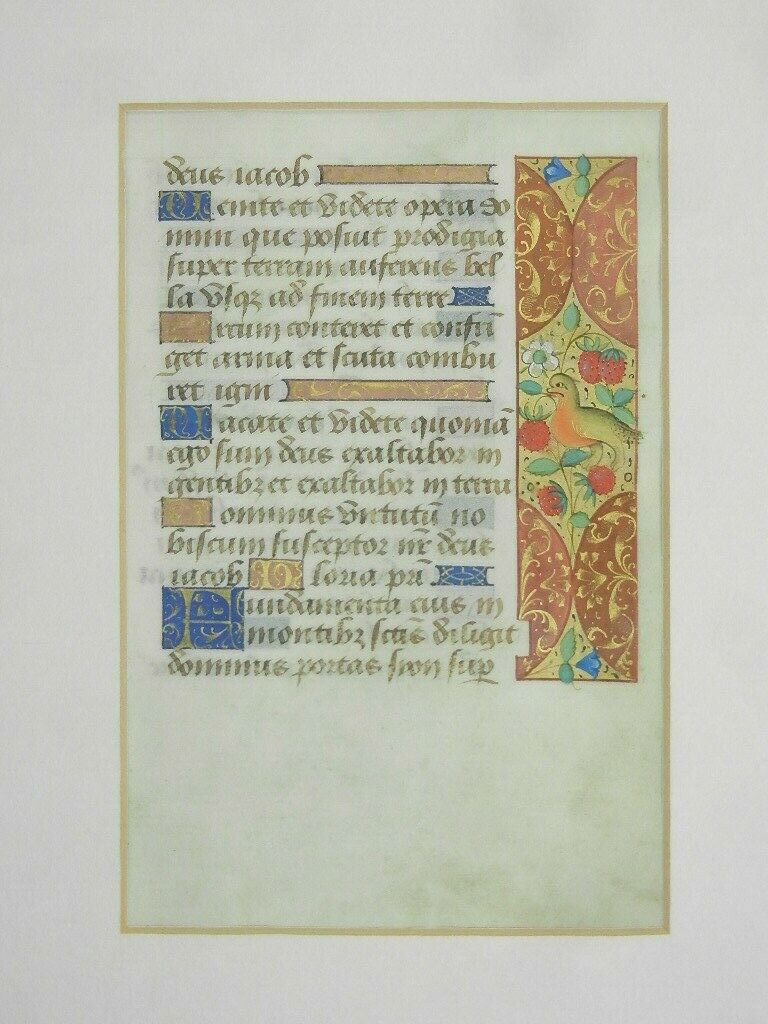 MEDIEVAL ILLUMINATED MANUSCRIPT LEAF FROM A BOOK OF HOURS CIRCA 1450