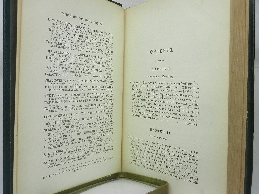 THE EFFECTS OF CROSS & SELF FERTILISATION BY CHARLES DARWIN 1888 Second Edition