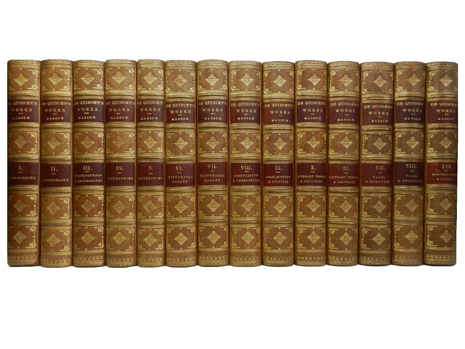 THE COLLECTED WRITINGS OF THOMAS DE QUINCEY 1896 Leather-Bound In 14 Volumes