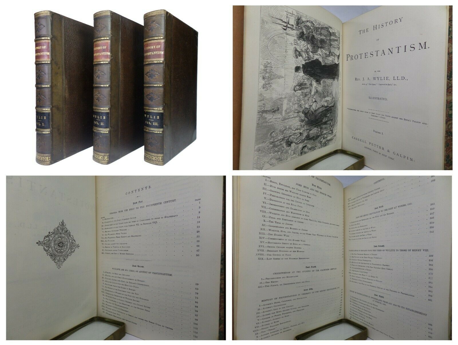 THE HISTORY OF PROTESTANTISM BY JAMES AITKEN WYLIE C.1870 IN THREE VOLUMES