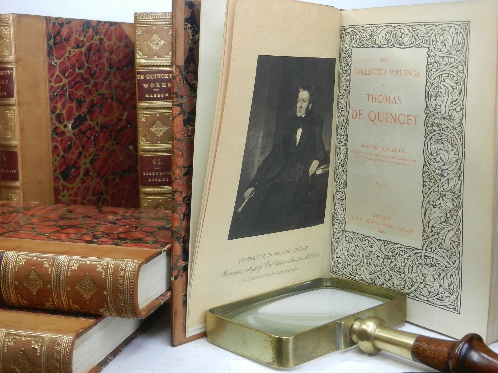 THE COLLECTED WRITINGS OF THOMAS DE QUINCEY 1896 Leather-Bound In 14 Volumes