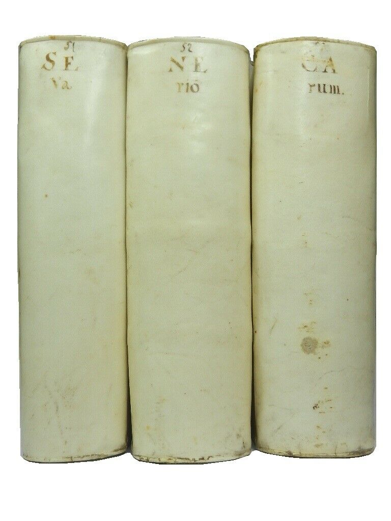 THE WORKS OF LUCIUS ANNAEUS SENECA IN THREE VOLUMES 1672-1673 Vellum-Bound