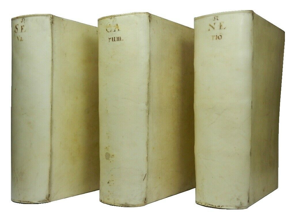 THE WORKS OF LUCIUS ANNAEUS SENECA IN THREE VOLUMES 1672-1673 Vellum-Bound