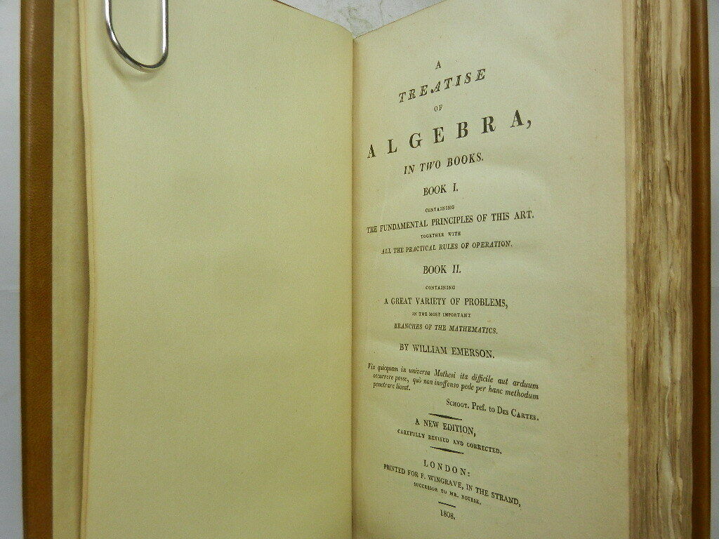 A TREATISE OF ALGEBRA BY WILLIAM EMERSON 1808 New Edition