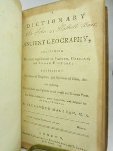 A DICTIONARY OF ANCIENT GEOGRAPHY BY ALEXANDER MACBEAN 1773 FIRST EDITION