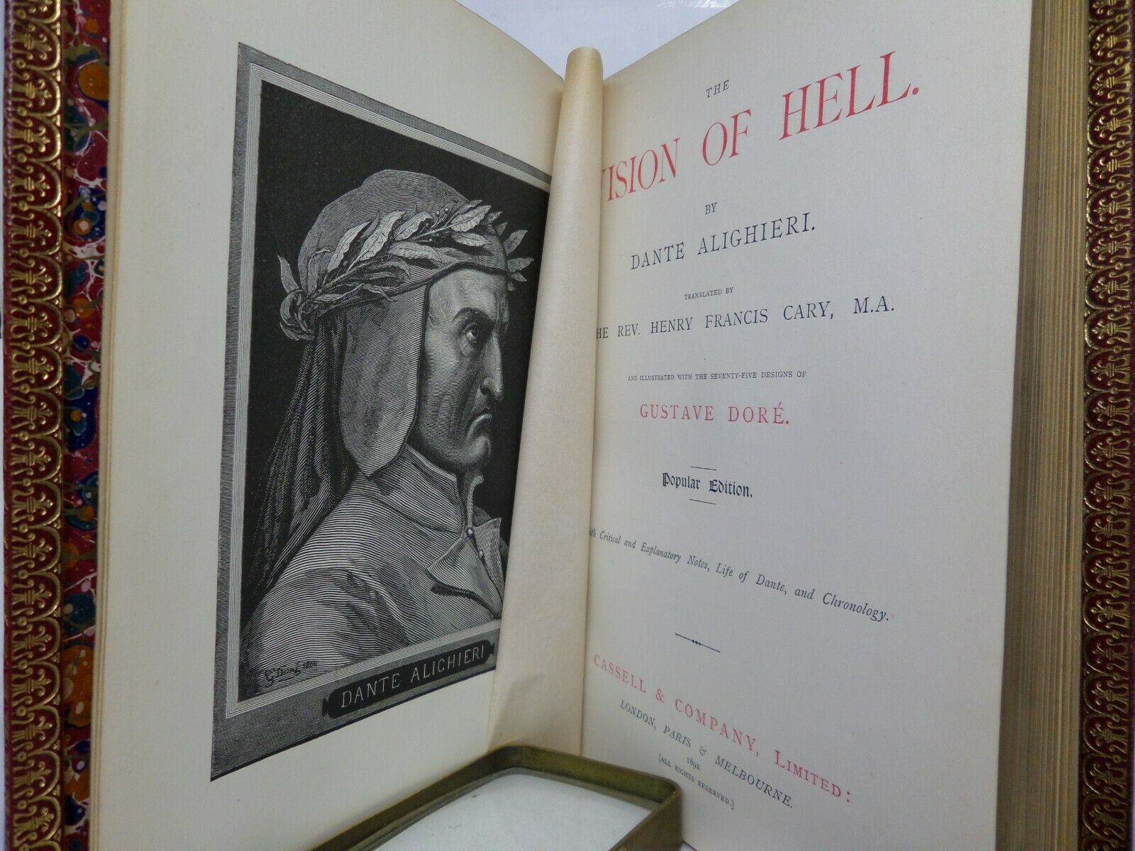 THE VISION OF HELL BY DANTE ALIGHIERI 1892 FINE MOROCCO BINDING, GUSTAVE DORE ILLUSTRATIONS