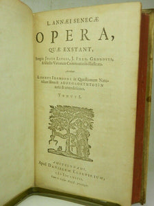 THE WORKS OF LUCIUS ANNAEUS SENECA IN THREE VOLUMES 1672-1673 Vellum-Bound