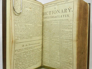 ENGLISH - LATIN DICTIONARY BY ELISHA COLES 1716 Eighth Edition, Leather Binding