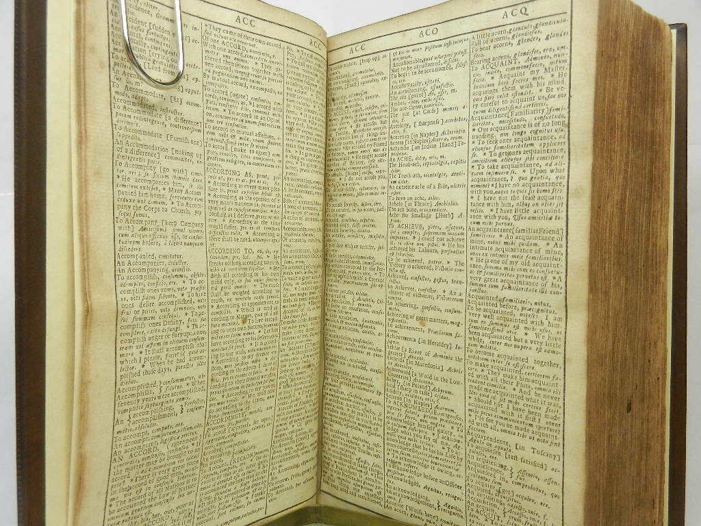 ENGLISH - LATIN DICTIONARY BY ELISHA COLES 1716 Eighth Edition, Leather Binding