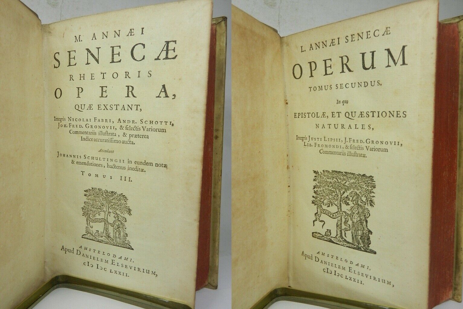 THE WORKS OF LUCIUS ANNAEUS SENECA IN THREE VOLUMES 1672-1673 Vellum-Bound